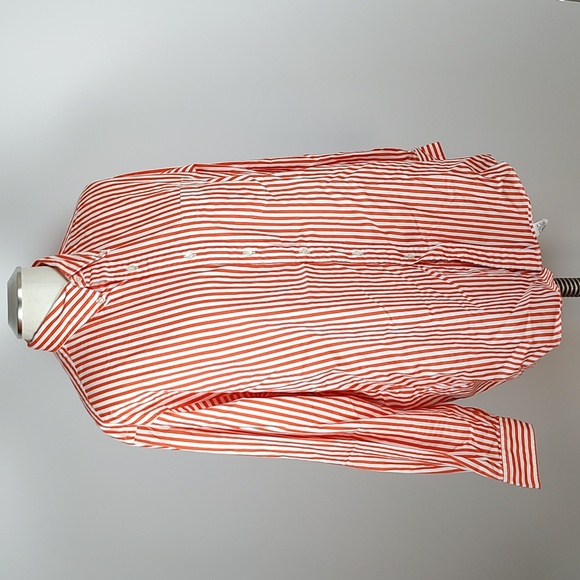 Y2K Brooks Brothers Orange White Striped Button Down Shirt Cotton SZ Large - Picture 6 of 11